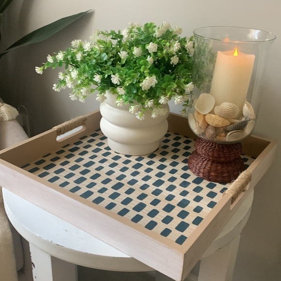 Wooden tray large oversized printed teal with handles new home decor traditional - Picture 11 of 12